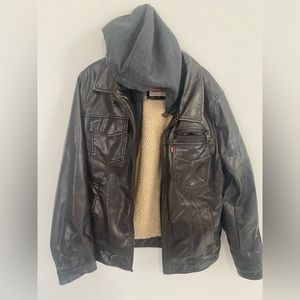 Leather hoodie jacket